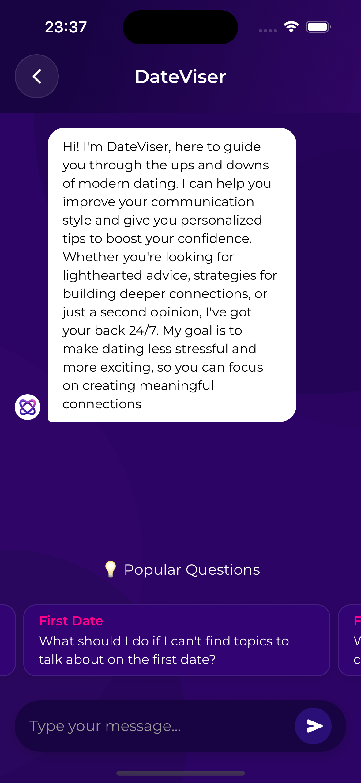 DateViser app screenshot showing chat analysis