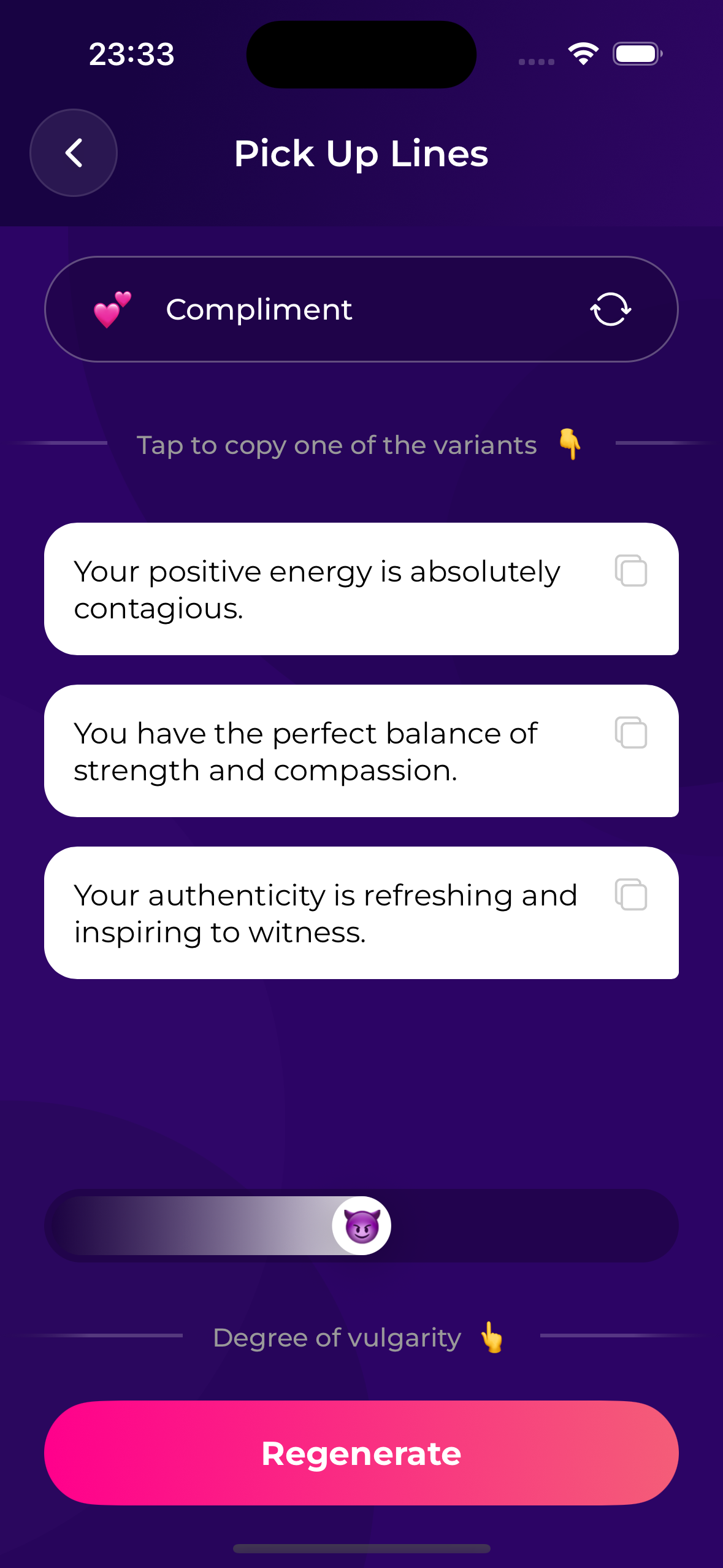 DateViser app screenshot showing AI-generated pickup lines