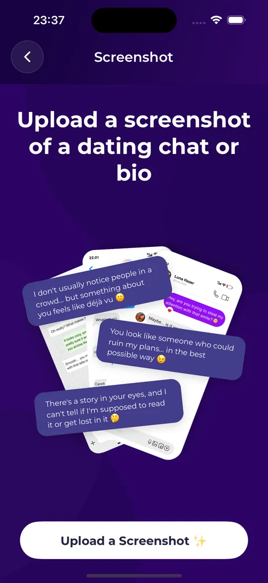 DateViser Screenshot tool: upload a screenshot of a dating chat or bio